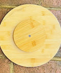 Underside view of Turquoise Resin Lazy Susan With Handcrafted Wooden Turntable, 10 Inch Modern Serving Tray And Centerpiece For Dining Table