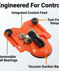 Adjustable Diamond Drill Guide with Suction Base featuring removable ball bearings and tool-free setup for clean cuts in tile and stone.