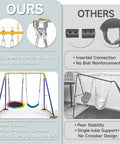 Comparison of Two In One Backyard Swing Set With Platform And Belt Swings, highlighting reinforced joints and stable A-frame design.