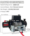 Rugged Electric Steel Cable Winch With 5.7HP High Power Motor For Heavy Duty Towing And 18800lbs Capacity with remote control features.