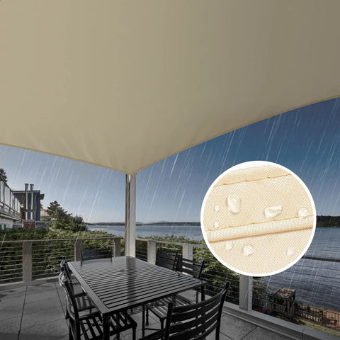 Heavy Duty Permeable Sun Shade Sail 10x12 Feet Blocks 95 Percent Sun Rays UV And Drizzle Breathable PU Coated HDPE installed over patio