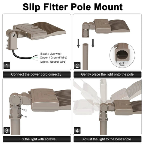 Installation guide for 150W LED Parking Lot Light 21000 Lumens 5000K Cool White Shoebox Style Outdoor Street Light - Slip Fit Mount