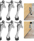 6 Pack Built Tough Heavy Duty Zinc Alloy Door Stop Set With Foot Operated Action And Spring Return, Non Slip Plastic Tip