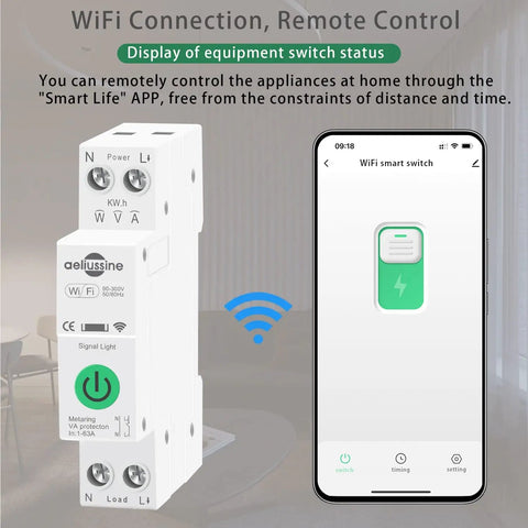 Heavy Duty Smart WiFi Circuit Breaker With Slick App Command And Easy Peasy Setup, showing WiFi connection and app control.
