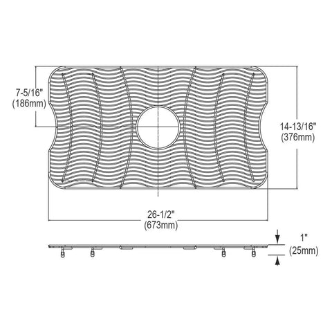 Diagram of Stainless Steel Bottom Grid Custom Sized To Fit Specific Sink Bowls, showing dimensions and protective feet