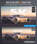 Comparison of Sarment C1 5K dash cam and 4K dash cam with images of supercars and 5K and 4K labels showcasing video clarity.
