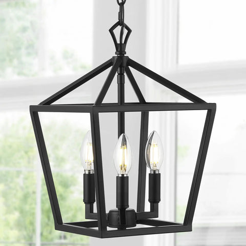 Oil Rubbed Bronze 3-Light Pagoda LED Pendant Lantern With Rustic Iron Frame, Classic Modern Farmhouse Chandelier For Kitchen Island