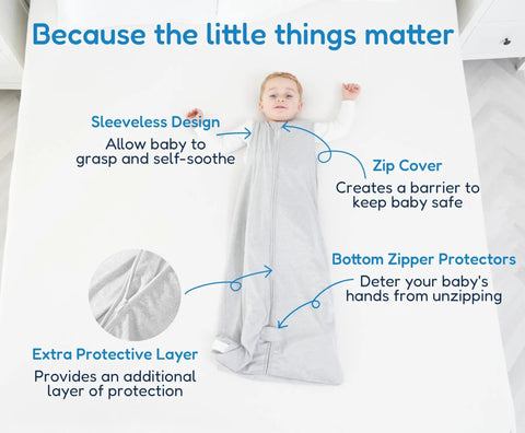 Toddler Sleep Sack 1.0 TOG For 2T 3T 4T, Soft Wearable Blanket Baby Sleep Bag With Two Way Zippers For Safe Sleep, Fluffy Extra Large Sleeping Sack In Grey, Keeps Kids Cozy Safe And Warm All Night, showing sleeveless design and zipper protectors.