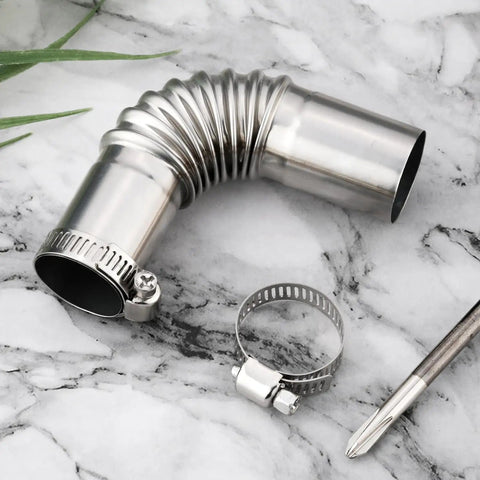 Two Piece Diesel Boat Heater Exhaust Pipe Elbow Connector Kit Stainless Steel 24mm Includes Four Clamps 13cm Exhaust Pipes