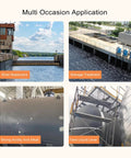 Image showcasing various industrial applications, including river reservoirs, sewage treatment, strong acidity tanks, and liquid level tanks.
