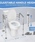 No Sweat Setup Heavy Duty Toilet Safety Rails And Medical Stand Assist For Seniors With Super Solid Bathroom Grab Bars and Totally Reliable Handrail Support Frame showing adjustable height and stability.