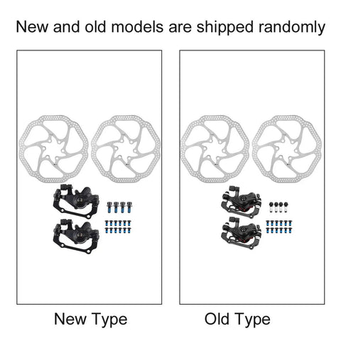Heavy Duty Mechanical Disc Brake Set For Mountain Bikes With Heat Resistant Calipers and Brake Pads, featuring new and old model options.