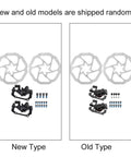 Kickass Mechanical Disc Brake Set For Front And Rear Road Bikes Supporting 160mm Rotors showing new and old models with aluminum calipers.