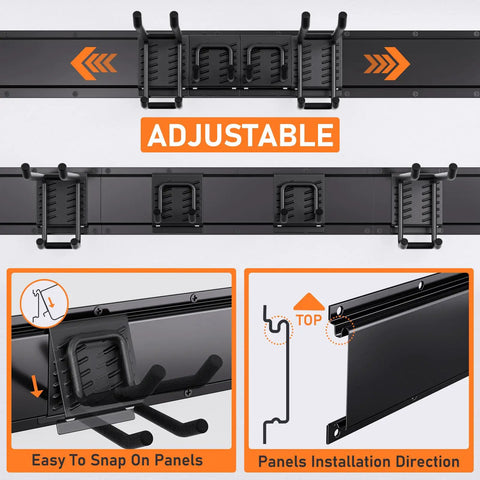 Heavy Duty Garden Tool Organizer Wall Mount For Garage With 3 Racks And 6 Adjustable Hooks, 48 Inch Steel Tool Storage System