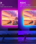 Comparative display of RGB and RGB/IC modes on TV Backlight LED Strip Kit For 32 To 75 Inch TVs, showcasing colorful ambient light.