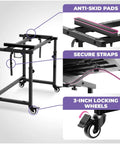 Rolling 3 Tier Keyboard Stand With Wheels For Home Studio And Music Production Fits 49 54 61 88 Key Pianos And Synths MIDI Controllers With anti-skid pads, secure straps, and locking wheels visible
