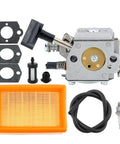 Stihl Backpacker Blower Carburetor Kit For BR420 BR340 BR380 BR400 SR320 SR340 SR380 SR400 SR420 BR320 BR340L Replacement Walbro HD-4A HD-4B HD-13B 4203-120-0601 4203-120-0603 4203-1, showing carburetor, gaskets, filter, spark plug, and fuel line.
