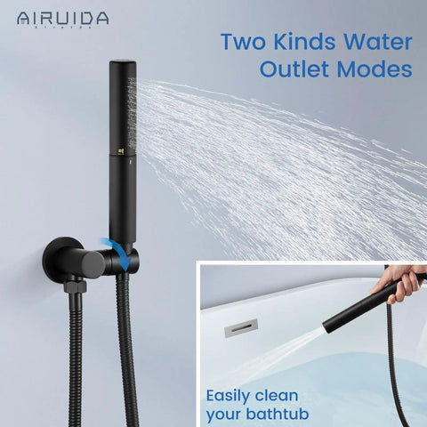 Matte Black Shower System With 8 Inch Round Rain Shower Head 3 Function Faucet Tub Spout Handheld Spray Rough In Valve No Fuss Install Water Saving Design For A Spa Like Shower handheld spray with dual water modes