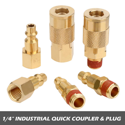 Air Hose Fittings One Fourth Inch NPT Brass Quick Connect Couplers And Plugs Pack 20 Piece Air Compressor Accessory Kit