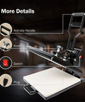 15x15 Inch Digital Sublimation Heat Press Machine Industrial Grade T Shirt Printer 1400W with anti-slip handle and control knob.