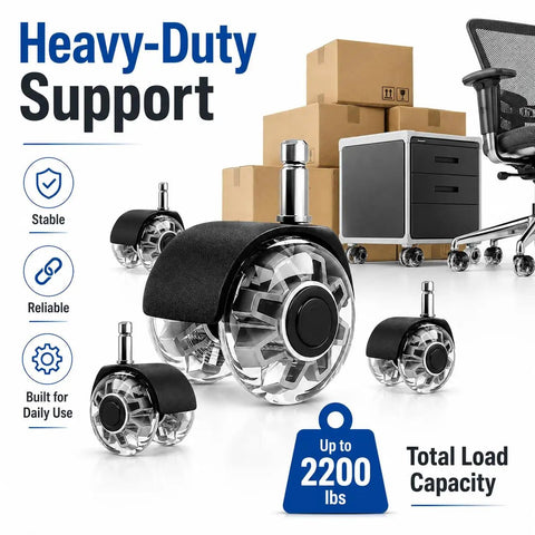 2 Inch Heavy Duty Chair Caster Wheels 5 Pack Silent Swivel Replacement Casters clear design with heavy-duty support and load capacity