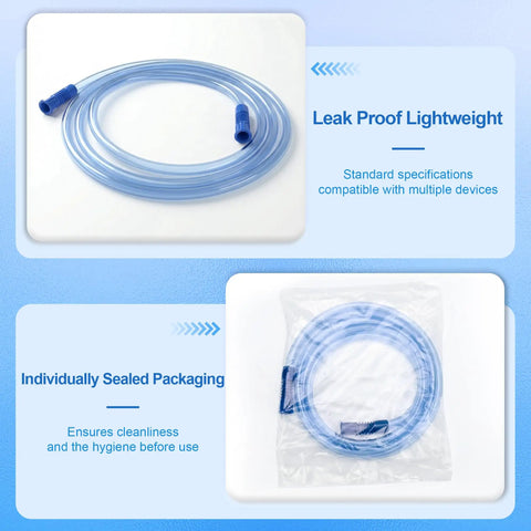 Image of a coiled 6.5 Foot Extended Suction Connection Tube Replacement Hose For Medical Devices With 9mm Standard Connectors in sterile packaging.