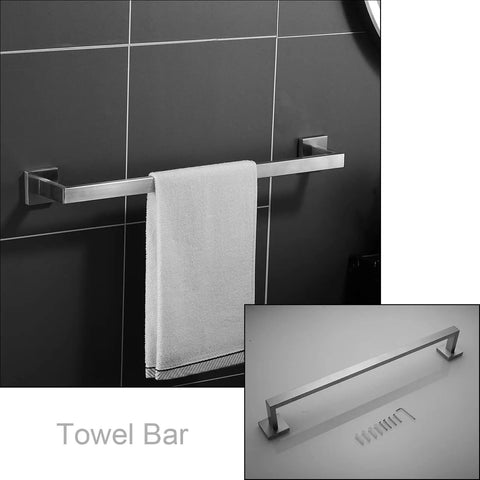 Hardwearing Stainless Bathroom Hardware Set With 24 Inch Towel Bar Two Towel Hooks Toilet Paper Holder And Hand Towel Rail In Brushed Nickel