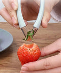 V Shape Fruit Core Remover And Strawberry Huller Stainless Steel Kitchen Gadget With Ergonomic Non Slip Handle Auto Rebound Spring