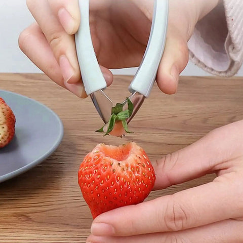 V Shape Fruit Core Remover And Strawberry Huller Stainless Steel Kitchen Gadget With Ergonomic Non Slip Handle Auto Rebound Spring