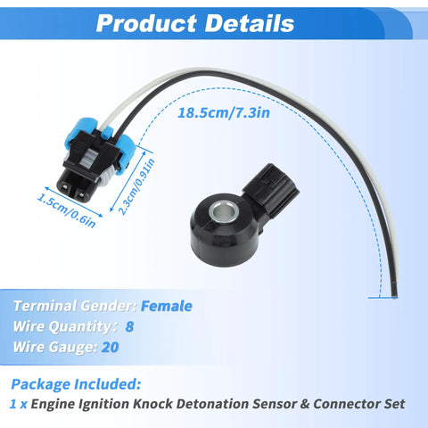 Engine Knock Detonation Sensor And 2 Pin Connector 3 3L For Nissan Frontier Quest Xterra Pathfinder Mercury Villager 1999 2000 2002 2004 Replacement 22060 7B000 Plug And Play Easy Drop In, 8-wire female connector, 20-gauge