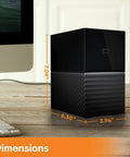 Ridiculous Capacity 20TB External Hard Drive Desktop RAID Rig With Password Lockdown Auto Backup Features And USB 3.1 Ports dimensions displayed next to a computer.