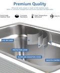 Heavy Duty Ultrasonic Cleaner With Smart Heating And Digital Timer Settings Boasts A Roomy Three Liter Stainless Steel Tank close-up of 304 stainless steel liner and protective layers.