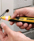 Dead Simple Adjustable Non Contact Voltage Sensor Tests 12 To 1000 V AC Fast With Loud Audio Tone And Clear Flashing Light Tough Rubberized Handle For Real Deal Electricians Today used to test electrical wires.