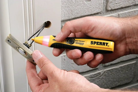 Dead Simple Adjustable Non Contact Voltage Sensor Tests 12 To 1000 V AC Fast With Loud Audio Tone And Clear Flashing Light Tough Rubberized Handle For Real Deal Electricians Today used to test electrical wires.