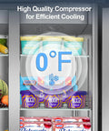 Heavy Duty Commercial Refrigerator And Freezer Combo Sleek Stainless Steel Design showcasing ice cream tubs at 0°F.