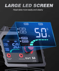 Close-up of the large LED screen on a Dual Voltage Plasma Cutter 50 Amp With Large LED Display 110 220V IGBT Inverter For DIY Home Workshop.