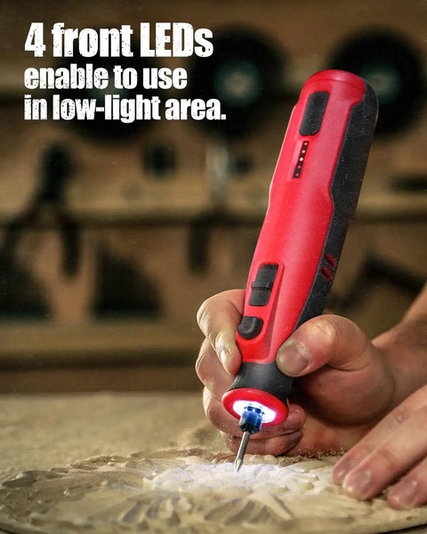 Using Cordless Rotary Tool 8V Handheld Grinder For Dog Nails And DIY Projects, 5 Speed Settings, Light Red with LED lights