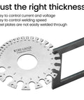 Wire gauge tool with metal edge, part of Welding Practice Kit With 36 Premium Mild Steel Coupons In 3.6 Inch And 2.6 Inch Sizes, 9 Gauge Plates For TIG MIG And Stick Welding, Ideal For Skill Improvement And Hands On Training.