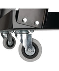 Close-up of swivel front casters on Universal Mobile Welding Cart On Wheels With Storage Trays For MIG Welders And Plasma Cutters Heavy Duty