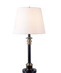 Two Tone Oil Rubbed Bronze And Antique Brass Table Lamp With Crisp White Tapered Shade, 28.5 Inch Tall, 14 Inch Width