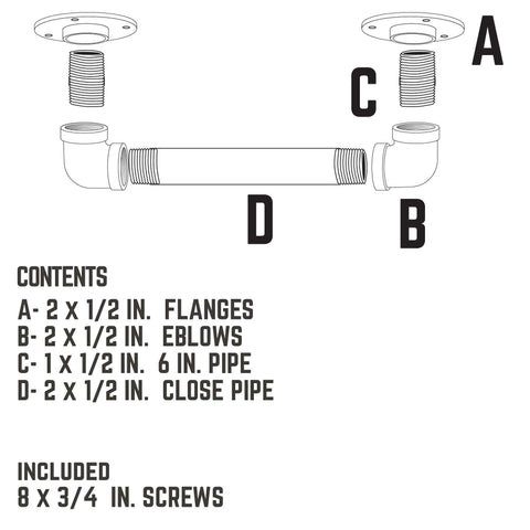 Industrial Pipe Barn Door Handle 6 Inch Rustic Farmhouse Heavy Duty Hardware Set With Steel Grey Iron Fittings Diagram