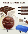 Top Shelf Leather Conditioner And Furniture Salve Kit for Couches Auto Seats and Bags includes 8oz salve, brush, microfiber cloth.