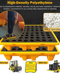Heavy Duty Chemical Spill Containment Tray With Modular HDPE Pallet Rack, showing features and a person standing on the tray.