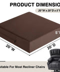 Ultra Thick Recliner Seat Cushion For Seniors, 20 X 20 Inch Raised Chair Pad With Soft Touch Fabric, 5 inch high brown cushion.