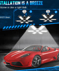 Crazy Bright 200W LED Garage Lights 4 Pack With 6 Panel Design illuminating red sports car in a garage with ceiling mount