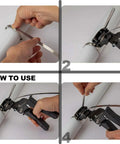 Heavy Duty Stainless Steel Cable Tie Gun For Crimping And Cutting Up To Twelve Millimeter Metal Zip Ties in use on pipe.