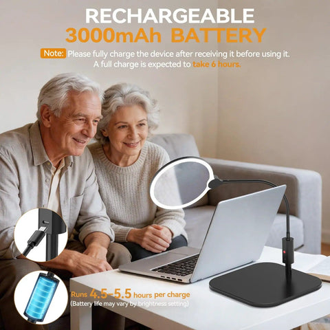 Couple using 10X Magnification LED Lighted Magnifier With Stand And 7 Inch Lens For Reading And Detail Work at a desk