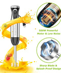 Straight Up Game Changer 4 In 1 Immersion Blender With Food Processor Chopper And Egg Whisk 20 Variable Speeds Plus Turbo Mode shown blending fruits.