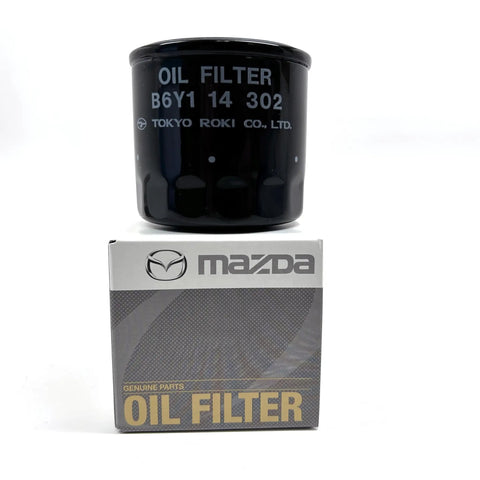 Oil filter and box packaging for Three Pack Oil Filter Replacement Kit With OEM Cartridge, Compatible With Select 1995-2024 Vehicles, OE B6Y1-14-302A, Includes Drain Plug Washers X3, Japan Quality, Built To Last And Easy Install