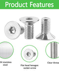 Product features of 100 Pack M4x8mm 304 Stainless Steel Flat Head Socket Cap Screws With Full Thread Allen Drive Countersunk Bolts.